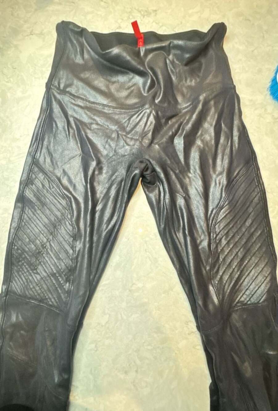 Spanx Faux Leather Moto Leggings Size M Gunmetal